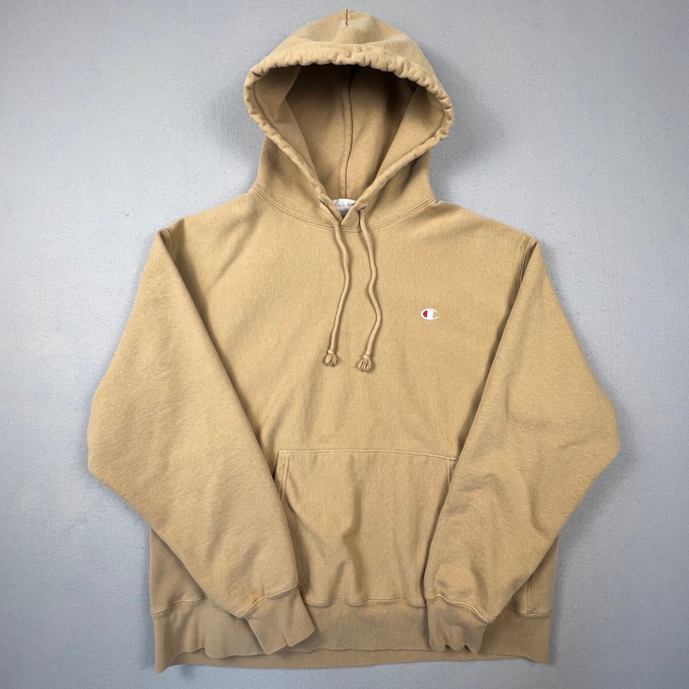 Champion Reverse Weave Hoodie Mens XL Tan Khaki Heavyweight Sweatshirt GF68